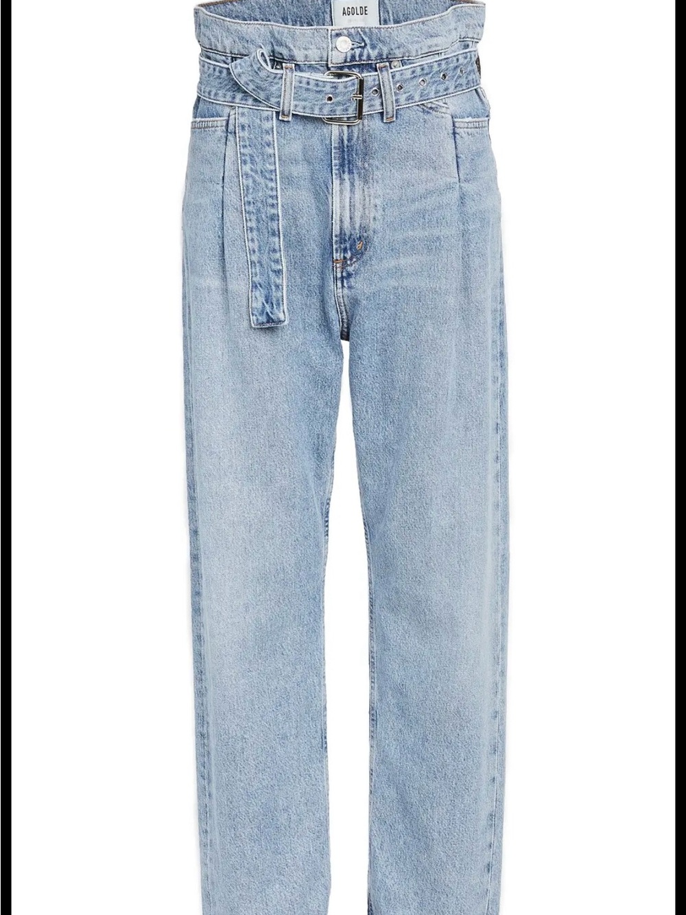 Agolde Light Blue High-Rise Paperbag Waist Jeans with Belt